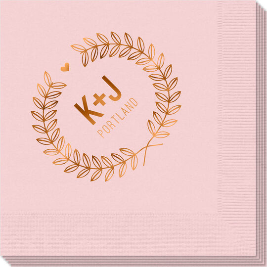 Laurel Wreath with Heart and Initials Napkins